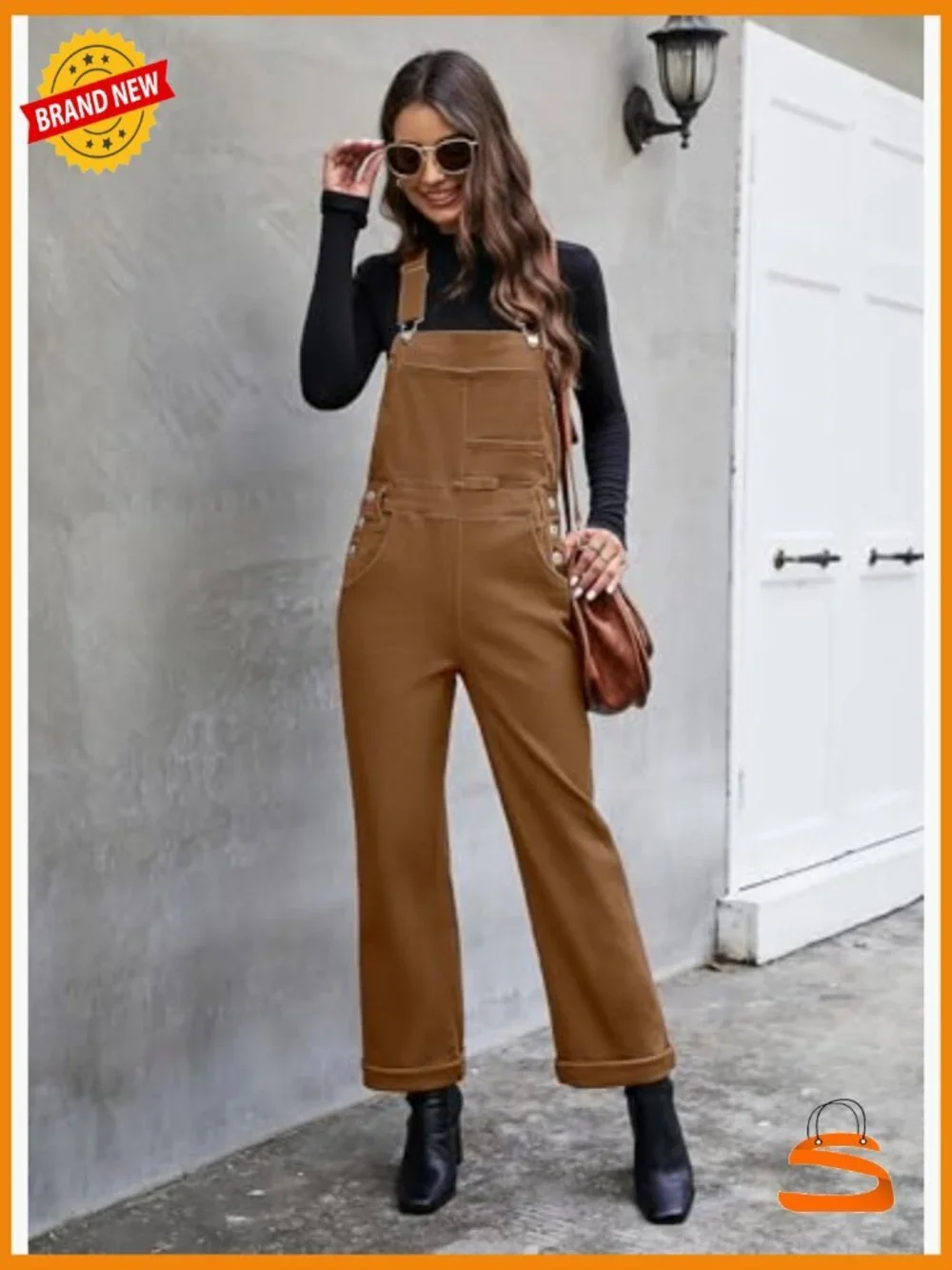 Women Loose Fit Denim Bib Overalls Jumpsuit Straight Wide Leg Stretchy